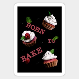Born to Bake Cupcakes with Leaves and Raspberry Magnet